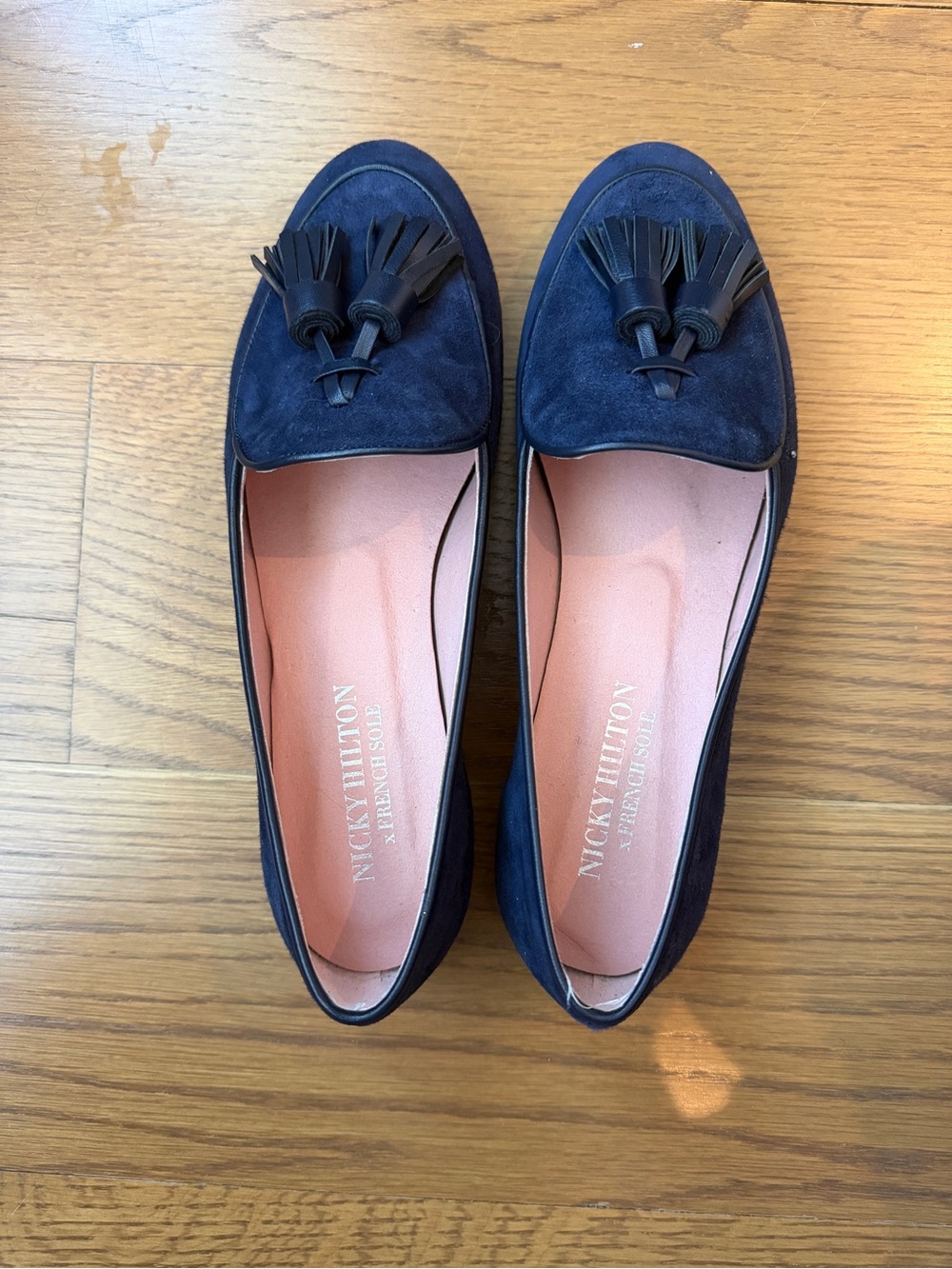 Nicky Hilton x French Sole Collab Navy Suede Tassel Loafers - Women's